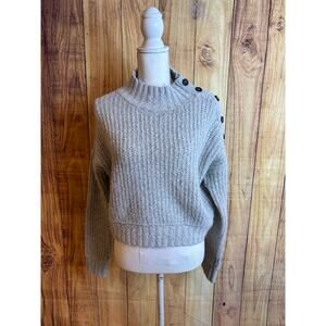 Jessica Simpson Mock Neck Cropped Knit Sweater Marled Grey Size M